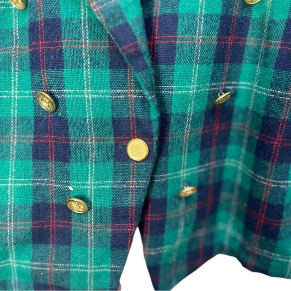 VTG 90's YOU BABES Green Blue Red Plaid Wool Blazer with Lace Cuffs Sz Small - Picture 8 of 10